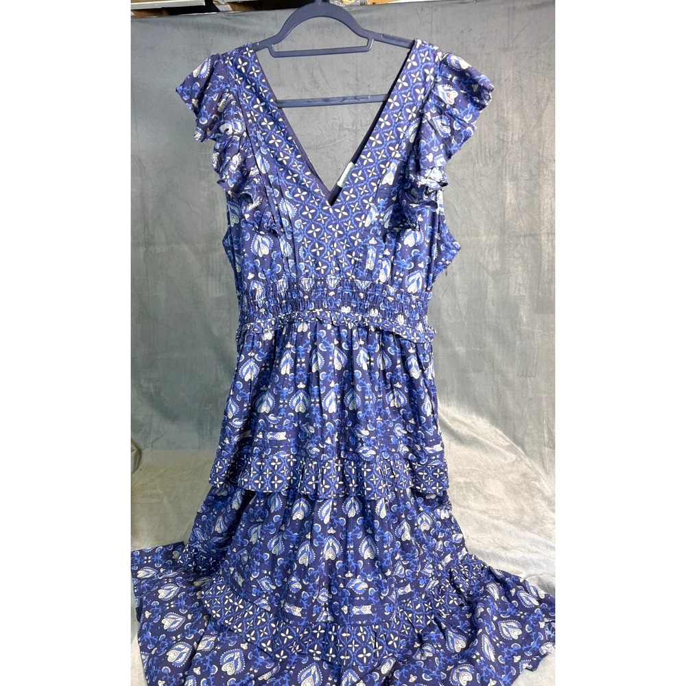 Sundance Blue Paisley Ruffled V-Neck Maxi Dress